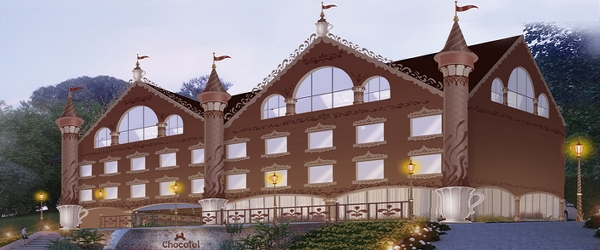 A fachada do Chocotel, primeiro hotel inspirado no chocolate em Gramado.