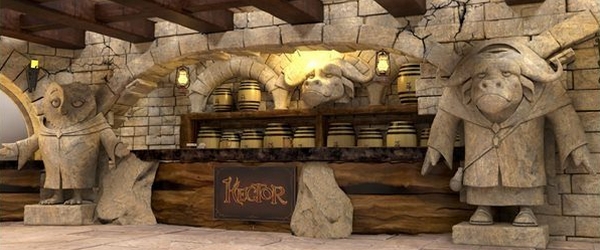 Uma parte da Pizzaria Hector, inspirada no universo de Harry Potter.